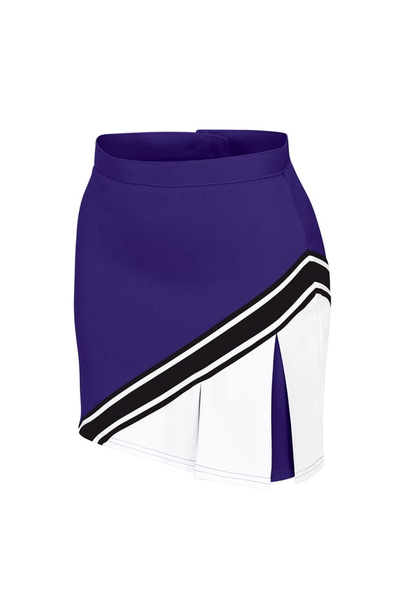 Chass Cheerleading Uniform Skirt for Girls - Blaze Boost, Fitted Asymmetrical Pleat Cheerleader Outfit (AM, Purple/White/Black)