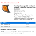 thumbnail image 2 of Front Right Passenger Side Turn Signal Assembly - Compatible with 2002 - 2005 BMW 325i 2003 2004, 2 of 2