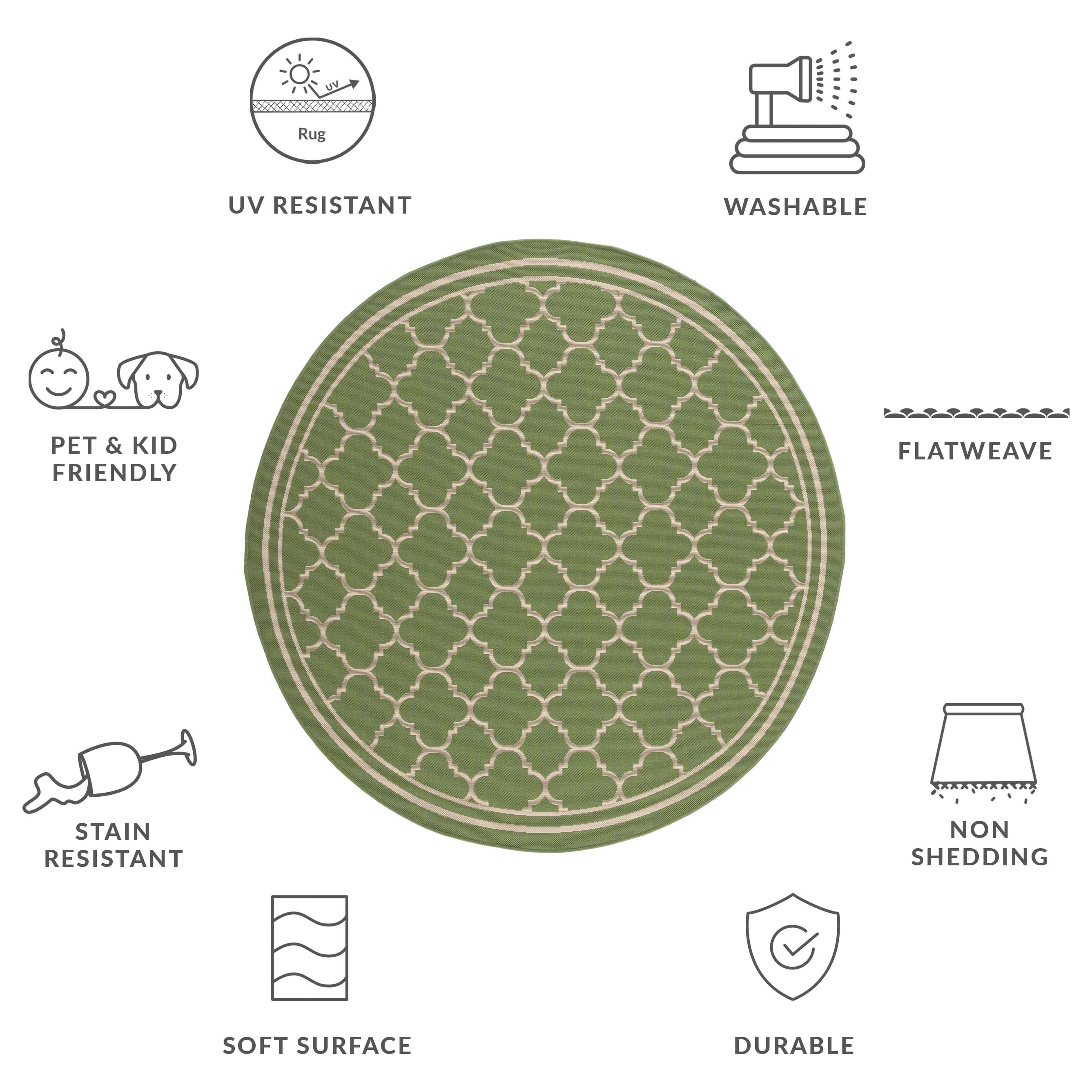 Safavieh Courtyard Alina Geometric Quatrefoil Indoor/Outdoor Area Rug, Green/Beige, 4' x 4' Round