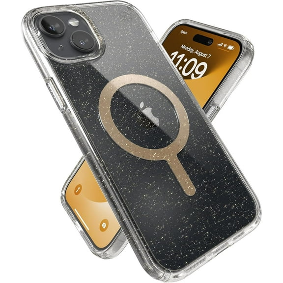 Speck Clear iPhone 15 Plus Case MagSafe - Slim Phone Case iPhone 15 Plus - iPhone 15 Plus Phone Case, 6.7 inch - iPhone 14 Plus case MagSafe - iPhone 14 Plus Phone Case - Presidio Lux Clear/Glitter