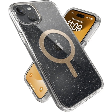 Speck Clear iPhone 15 Plus Case MagSafe - Slim Phone Case iPhone 15 Plus - iPhone 15 Plus Phone Case, 6.7 inch - iPhone 14 Plus case MagSafe - iPhone 14 Plus Phone Case - Presidio Lux Clear/Glitter