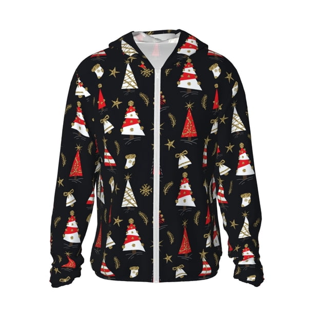 Balery Christmas Tree and Gold Socks Sudadera ligera de manga larga con capucha y protección solar UPF 50+ para hombre y mujer, ideal para pesca y running-Small