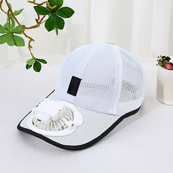 CxhicLuv USB Rechargeable Fan Hat, Polyester Mesh Sunshade Cap 21.3-23.3 Inch, 360° Fan, Adjustable, Breathable – Ideal for Outdoor Work, Sports, Travel, Suitable for Summer Use, White