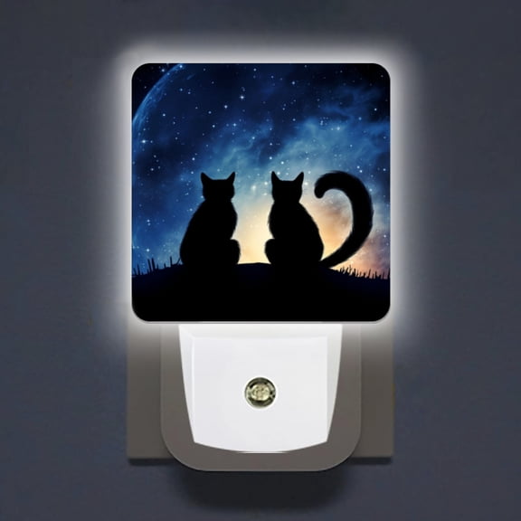 LED Night Lights Lamp with Dusk to Dawn Sensor, Dog And Cat Sit On Moon Under Starry Stars Night Sky Night Light Plug Into Wall for Kids Room, Bedroom, Bathroom, Kitchen, Hallway