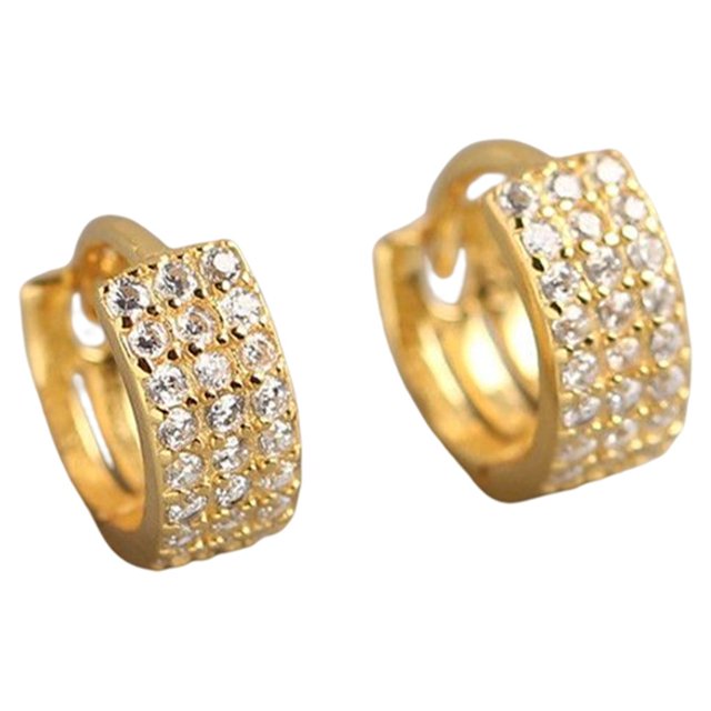 Guardurnaity 1 par de pendientes de moda exquisitos redondos anchos tres filas circón oreja anillo femenino aro pendiente joyería accesorios Ropa, zapatos y accesorios Miscelánea Oro