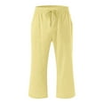 thumbnail image 3 of XIMIN Kids Daily Elastic Waist Pockets Straight Solid Color Casual Comfortable Pants Spring and Summer Loose 3/4 Trousers Girls Fall Clothes (12-13 Years, Yellow), 3 of 5