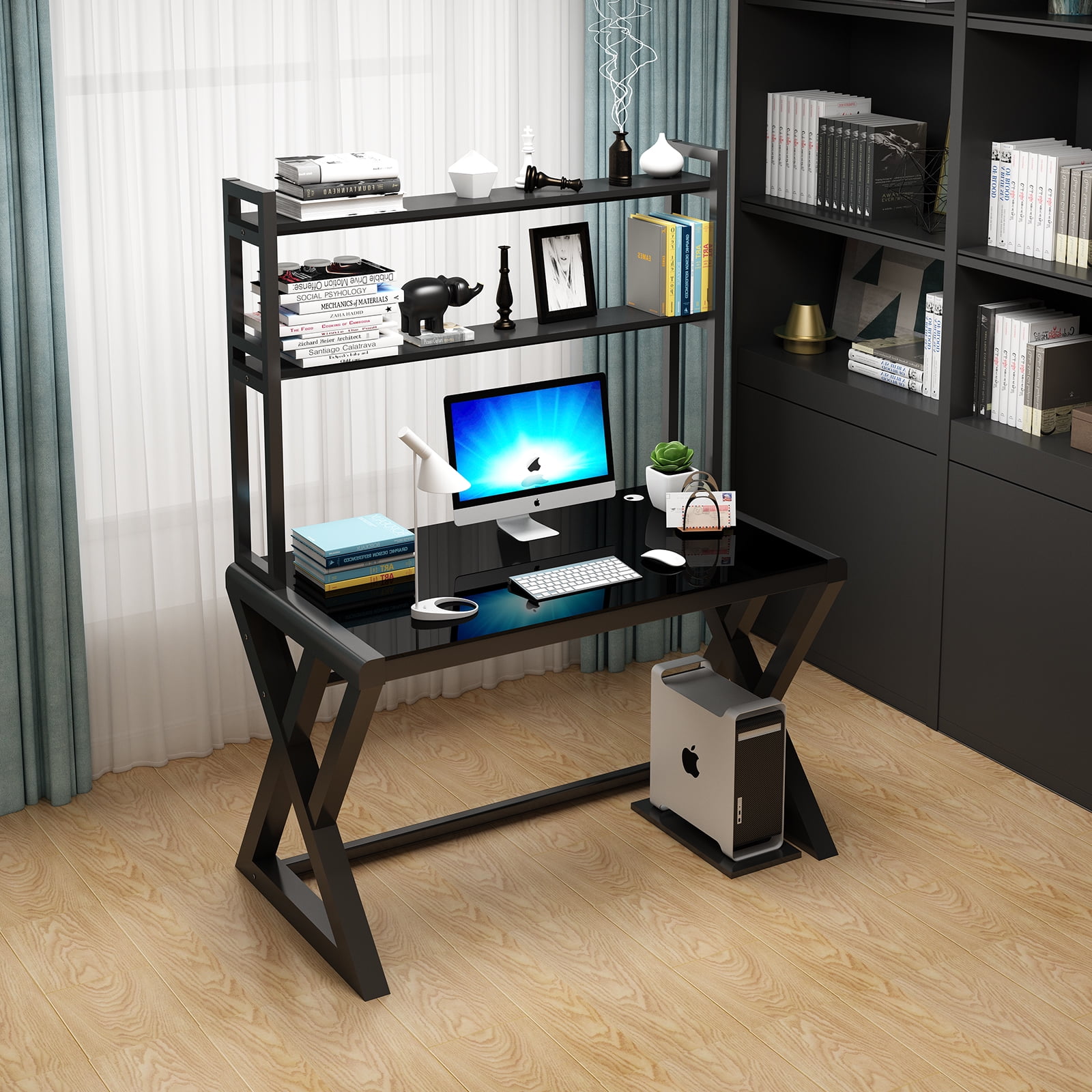 Kigoty Tempered Glass Computer Desk with Hutch and Nepal Ubuy