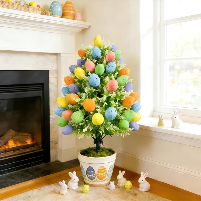 Ramo decorativo de huevos de Pascua para el suelo | Arreglo floral con huevos de espuma | Centro de mesa navideño para interiores | Decoración para patio y jardín al aire libre