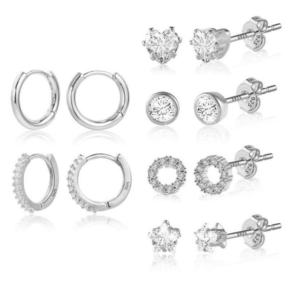 Alexcraft Earrings for Sensitive Ears, Silver Gold Small Earrings for Women Men Cubic Zirconia Ball Earrings Cartilage Hoop Stud Earrings Set for Multiple Piercing