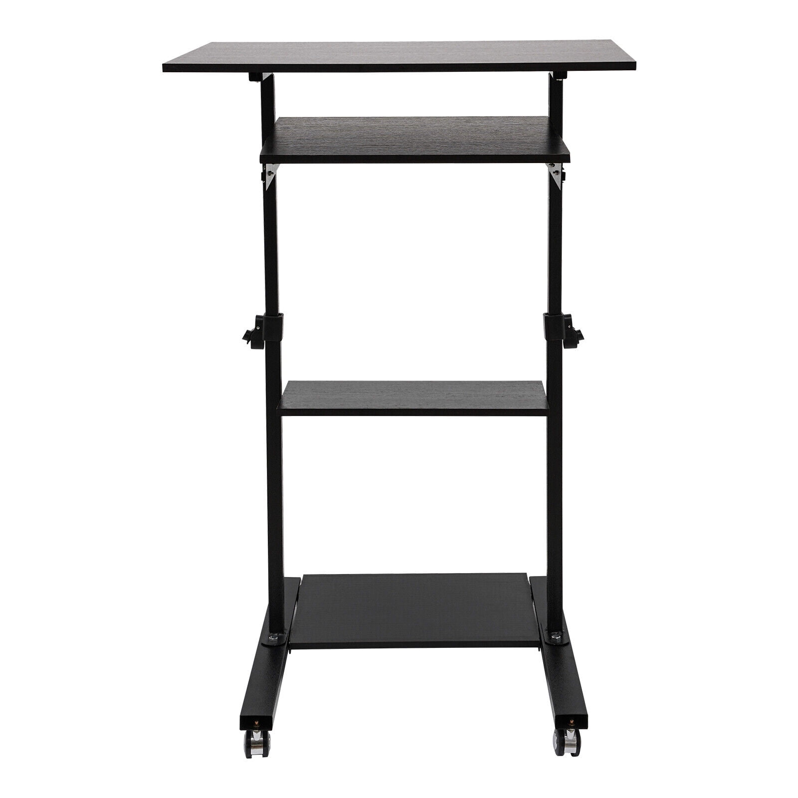 Stand Up Desk Cart Adjustable Table Height Black With 4 Countertops Mobile Standing Desk, Stand Up Work Station