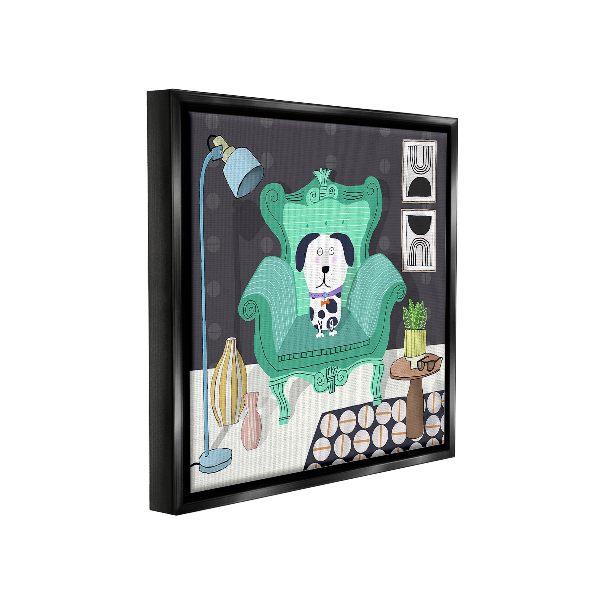 Stupell Industries Dog in Modern Room Animals & Insects Painting Black Floater Framed Canvas Art Print Wall Art, 25 x 25