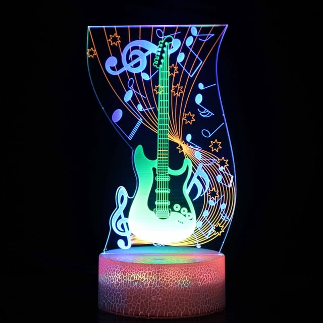 Guitarras LED 3D con luz nocturna que cambian de color para niños con base