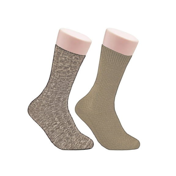 Clarks Men's Casual Solid Heavy Rib Crew Socks With Soft Touch 2 Pair, Khaki, Men's 7-12 Shoe