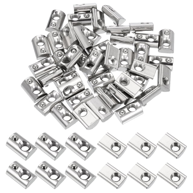 M8 Demi-Rond Rouleau en Ressort Écrous en T Série 4545 Acier au Carbone Fente en T Écrous à Ressort Argent, 50 Pcs