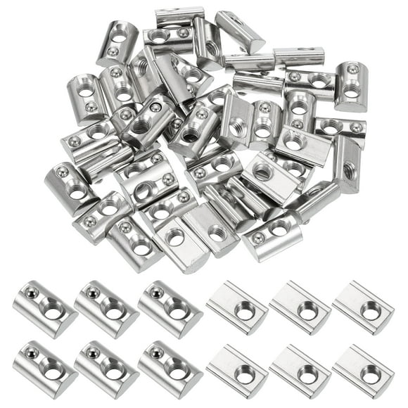 M8 Half Round Roll in Spring T Nuts 4545 Series Carbon Steel T Slot Spring Nuts Silver, 50 Pcs