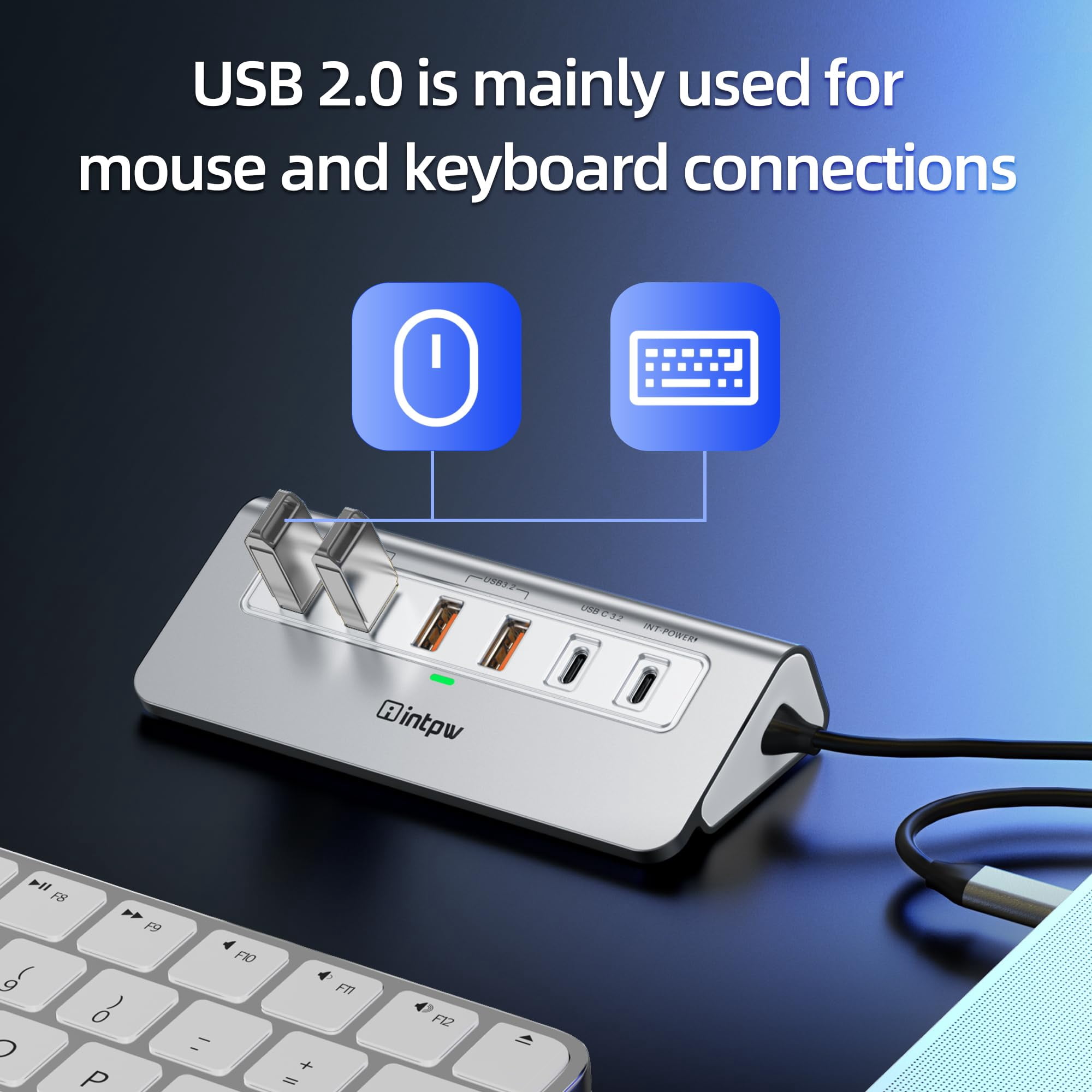 INTPW Powered USB C Hub for Laptop, 9-Port USB Hub with 10Gbps Data Transfer, 4K HDMI, 100W PD Charging, Multiport Adapter for MacBook, Windows PC