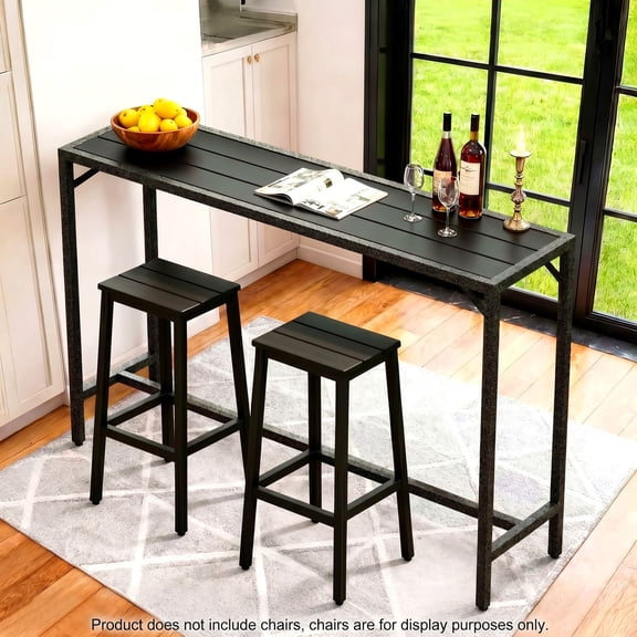 Pirecart 55" Patio Counter Height Table, Outdoor Bar Table W/ HDPE Top & Adjustable Foot, E-Coating & Hammer-Finish Frame, Suit for Patio, Outdoor, Yard, Poolside, Black