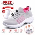 thumbnail image 2 of Women's Knit Slip On Walking Shoes, Lightweight Platform Sneakers with Bungee Laces, 2 of 7