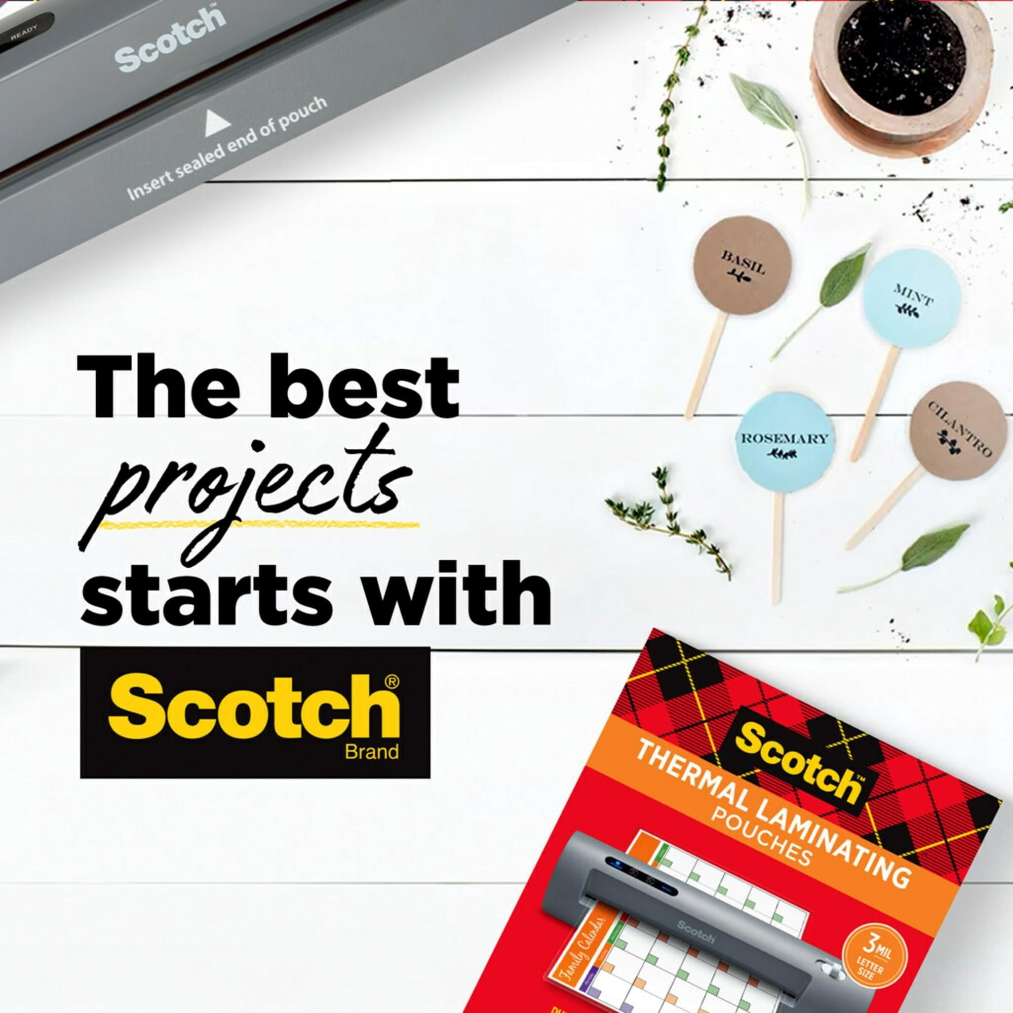Scotch® Thermal Laminator Combo Pack, 1 White Thermal Laminator 13" Wide, 20 Laminating Sheets, Fits Letter Size