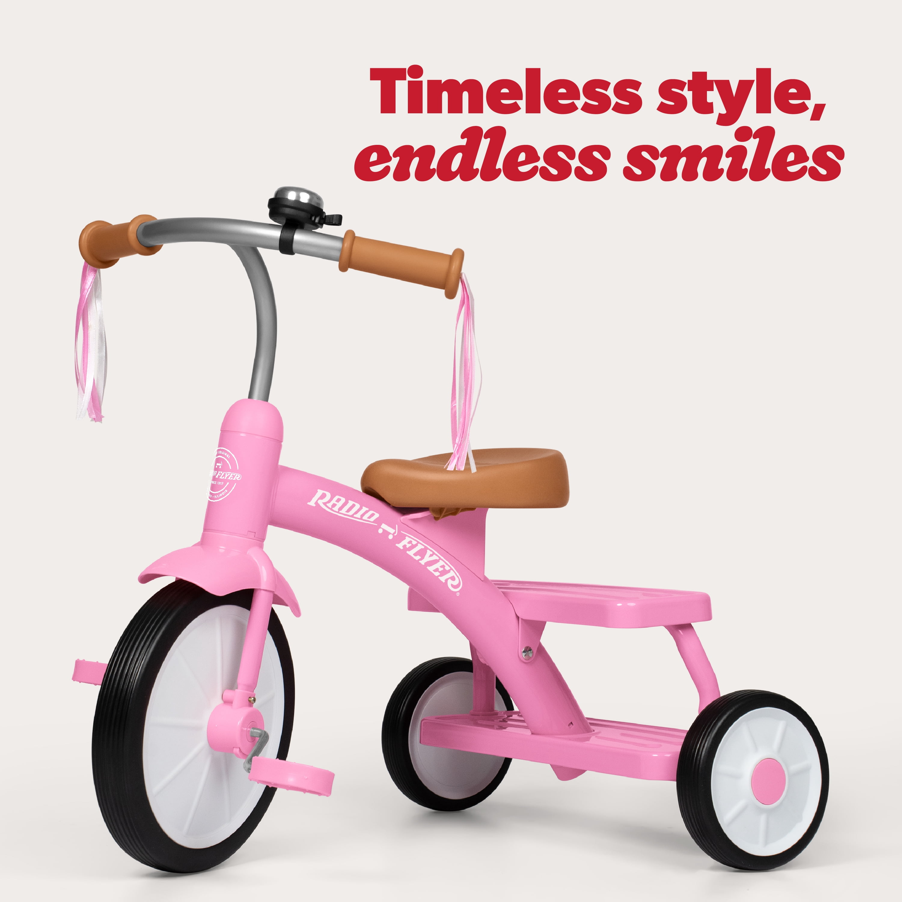 Radio Flyer Classic Double Deck Trike Beginner Tricycle for Kids Age 2.5-5, Pink