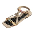 thumbnail image 6 of Beach Sandals Women Braided Band Square Open Toe Slingback Flat Shoes Casual Nonslip Bohemian Beaded Walking Shoes Khaki Size 6.5, 6 of 6