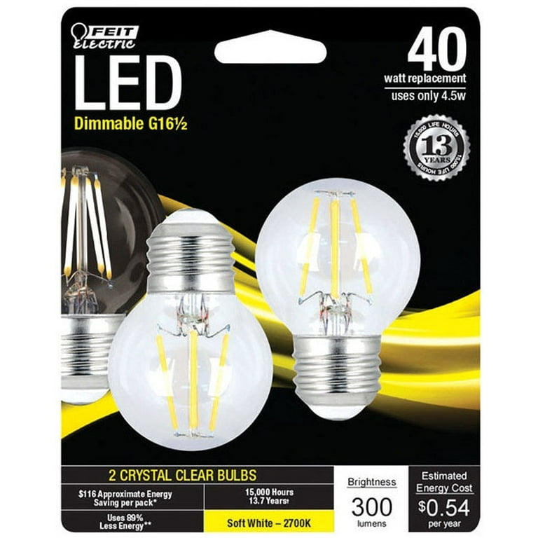 New Feit Electric BPGM40827LED2 Dimmable LED Light Bulb, 4.5 W, 300 - Walmart.com