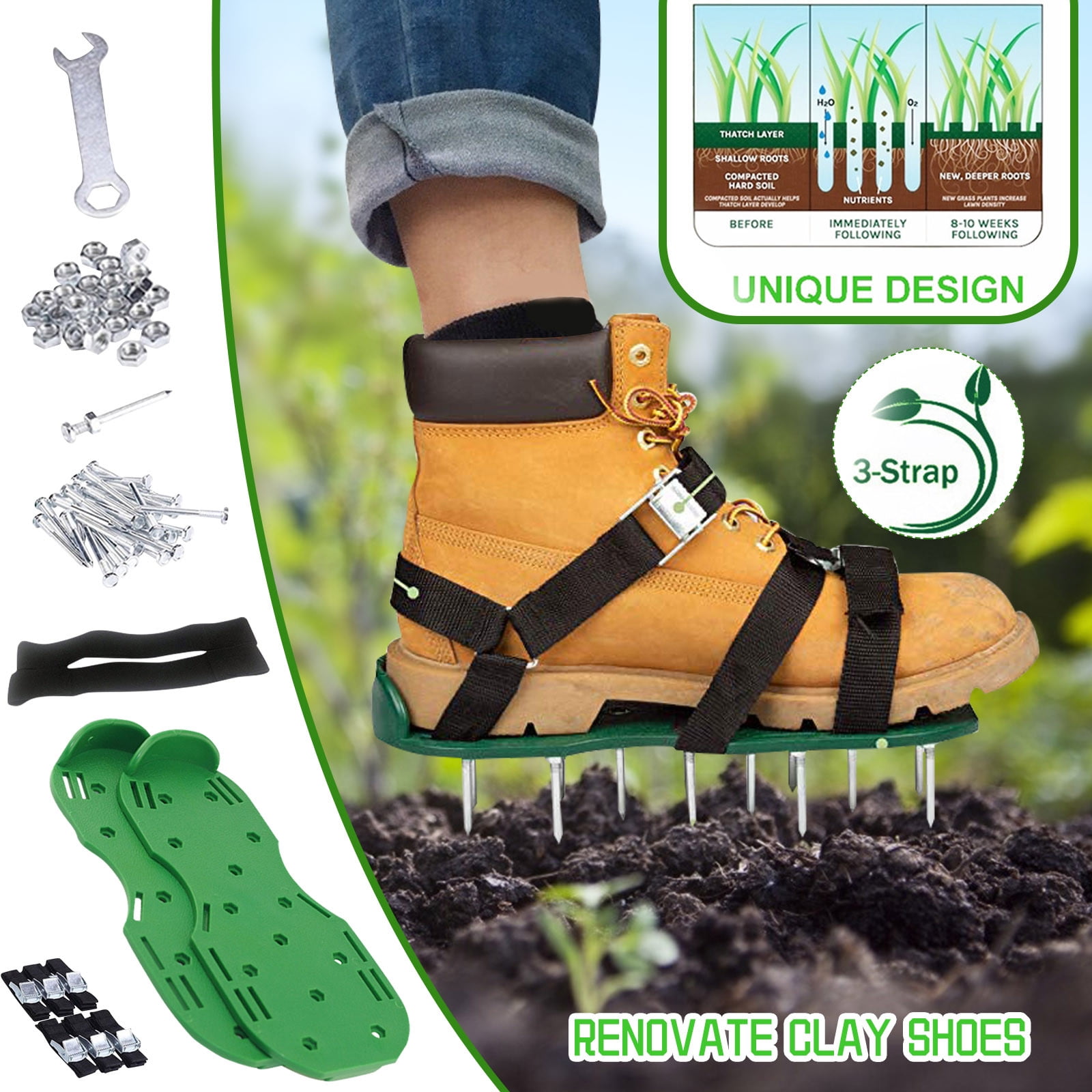 TAKELIFE Rasenlüfter Schuhe Nagelschuhe Rasenbelüftung 5,5 cm Nägel 30 cm TAKELIFE Rasenlüfter Schuhe Nagelschuhe Rasenbelüftung 5,5 cm Nägel 30 cm