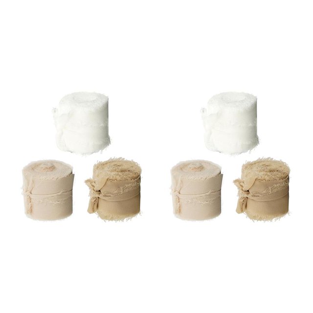 Guardurnaity Cintas de seda de gasa con flecos para decoración de ramos de boda profunda Blanco+Beige 2piezas