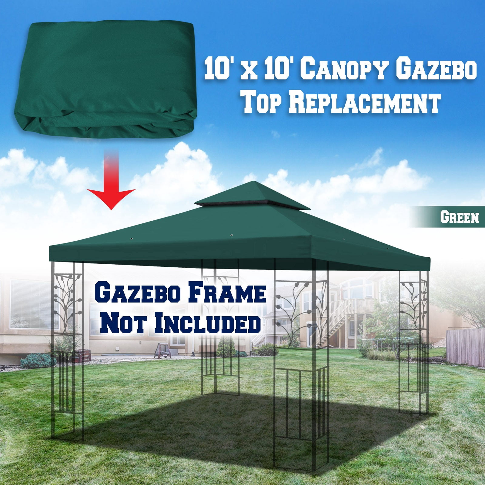 SUNRISEUMBRELLA 119“”x119” Gazebo Replacement Canopy Top Double Tier Canopy Top Cover(GREEN)