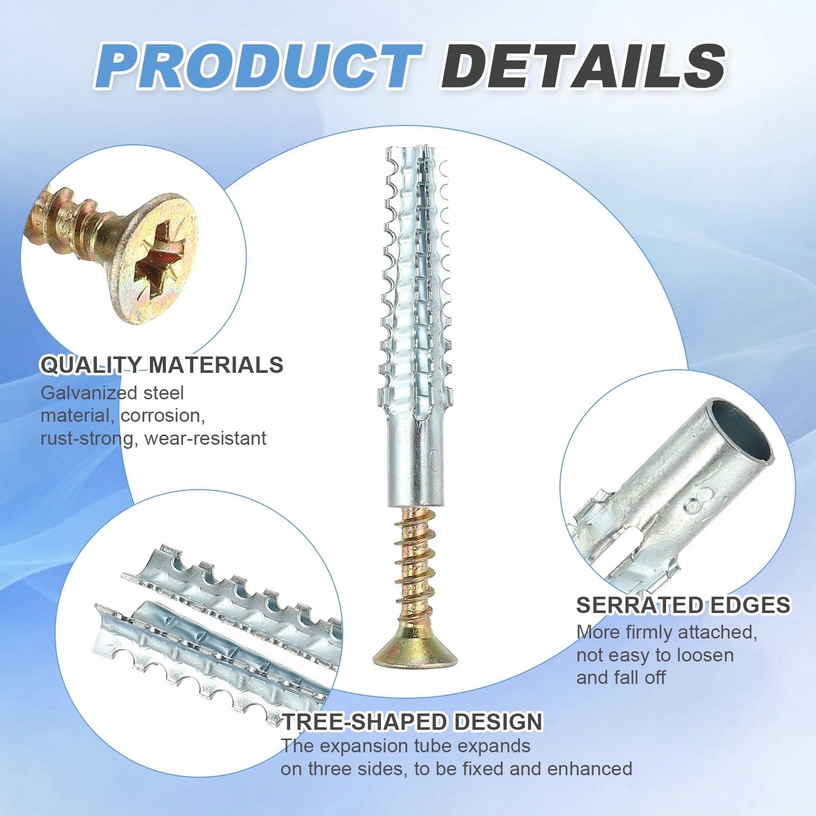 Uxcell 30 Pcs Drywall Hollow Wall Anchors with Screws, 0.24 x 2.36'' Heavy Duty Steel Wall Anchors Kit, Dry Wall Anchors for Concrete Wall Plaster Wall, Silver