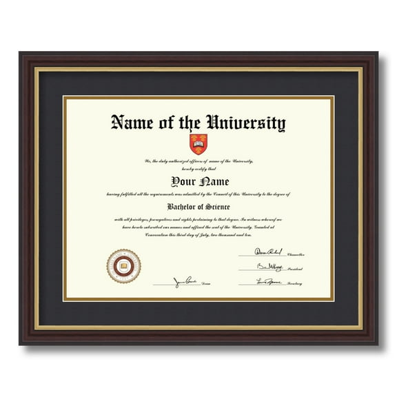 ArtToFrames 12x16 inch Diploma Frame - Framed in Mahogany and Gold Slope Frame with Black and Gold Mats, Comes with Regular Plexi Glass and Wire Hanger for Wall Hanging (D-4447-12x16)