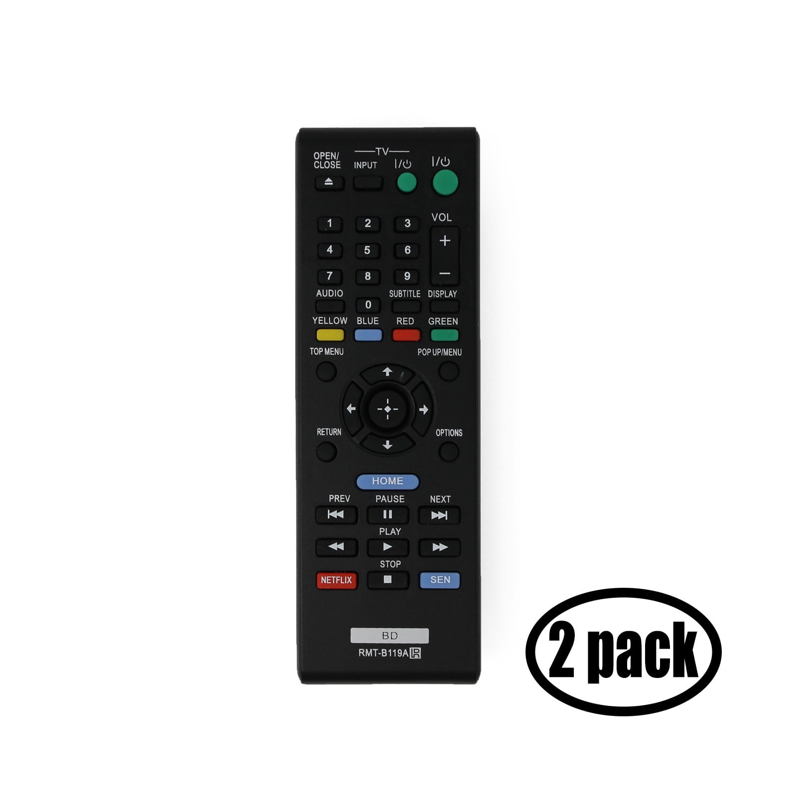 2 Pack Replacement Sony RMTB119A BluRay Disc DVD Player Remote
