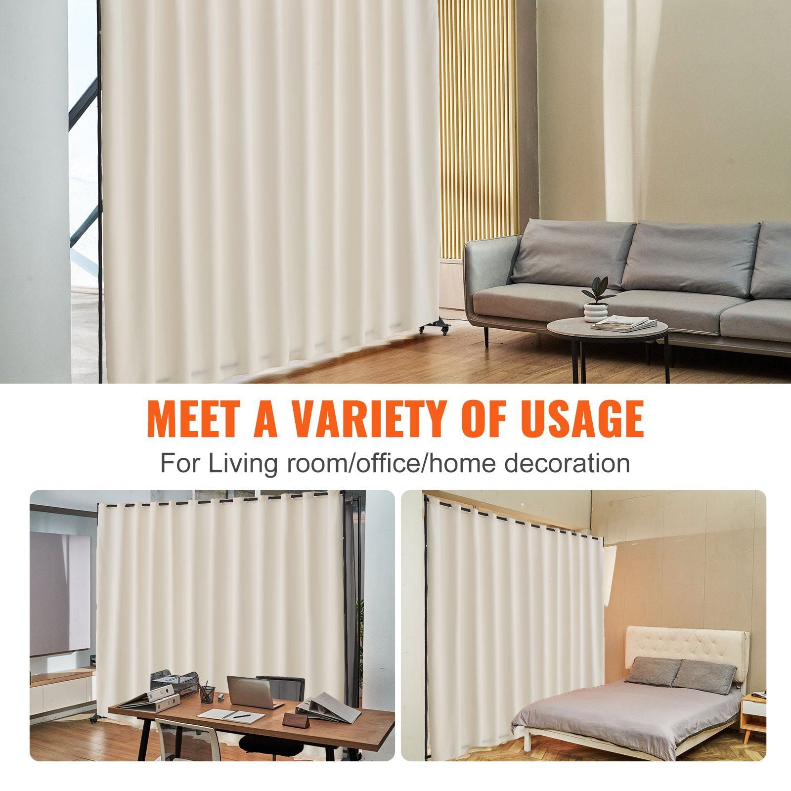Extra Wide 8-Panel Room Divider on Casters, Mobile Privacy Screen for Large Spaces, Office, Studio - Beige