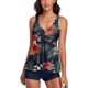 thumbnail image 1 of Trajes de baño para mujer, trajes de baño de dos piezas con estampado floral, camiseta sin mangas y pantalones cortos, trajes de baño con control de abdomen (talla XXL), 1 of 4