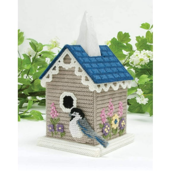 Mary Maxim Plastic Canvas Tissue Box Kit 5"-Birdhouse (7 Count)