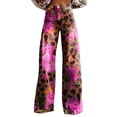 thumbnail image 2 of Women's Casual Pants Wide Leg Pants Women'S High Waisted Flower Patterned Pants Lightweight And Loose Casual Colorful Pants Heavyweight Pants,Pink Women's Casual Pants XXXXXL, 2 of 7