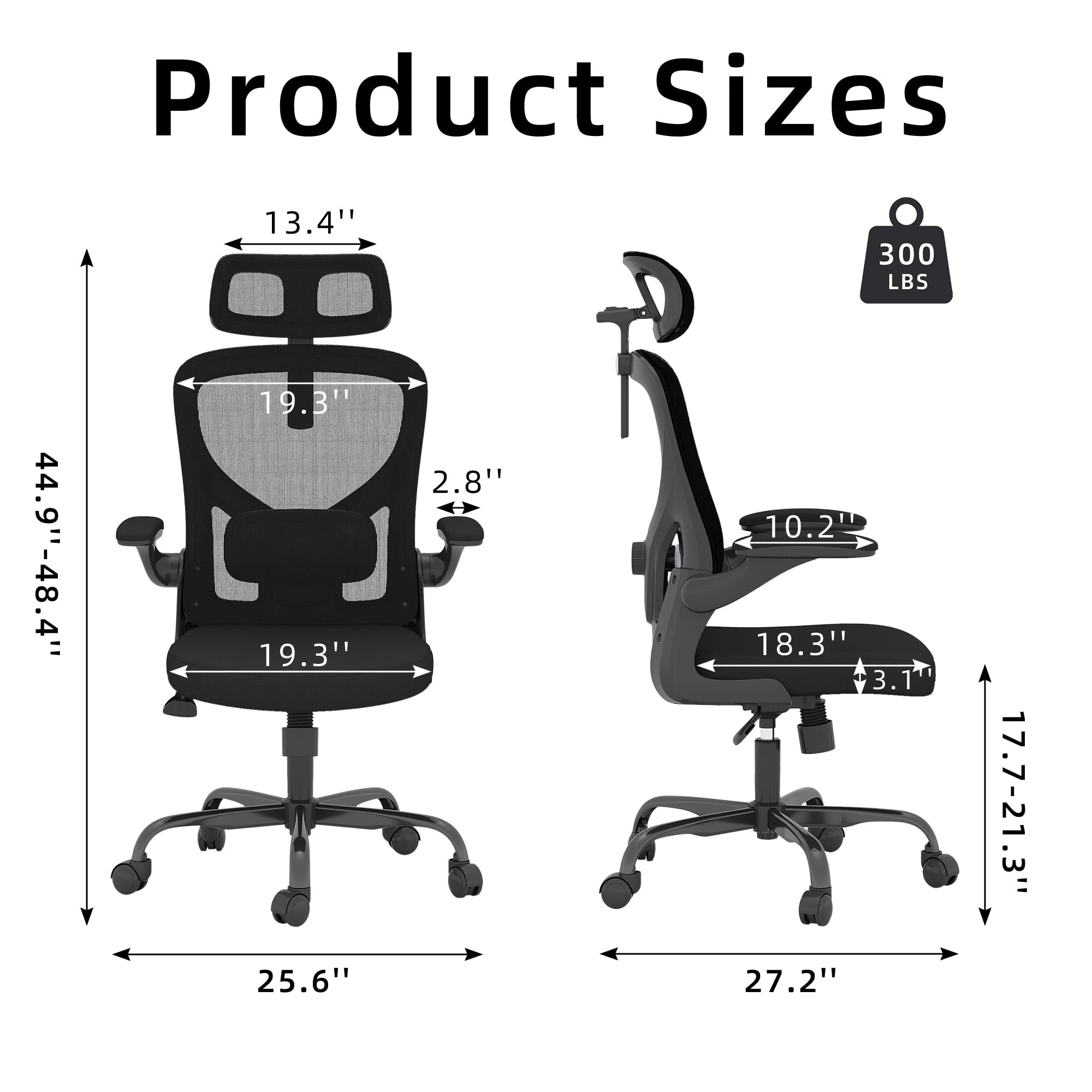 MAYEERTY Ergonomic Home Office Chair with Lumbar Support, Flip-Up Armrests, Headrest for Work & Study,Black