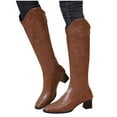thumbnail image 5 of KEGIRLOM Women's Fashionable And Casual Winter Long Straight Boots Solid Color Toe Back Zipper Heel Low Heel Knee-High Boots Brown 6, 5 of 9