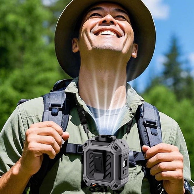 Fiudx Ventilador de Cintura, Recargable Por Usb, con Pantalla Digital Inteligente y Función de Linterna de Emergencia, Ideal para Actividades Al Aire Libre Como Acampadas y Senderismo, Compañero de V
