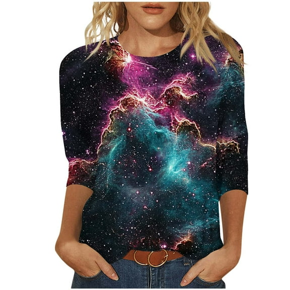 SHE IS Womens 3/4 Sleeve Tops, Oversized Long Sleeve Shirts for Women Pack Pullover Tops for Women Fall Womens Blouses Dressy Casual Long Sleeve Basic Long Sleeve Crew Neck Tees for Women