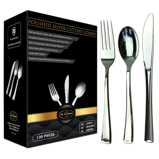 JL Prime 120 Silver Plastic Silverware Set, Silver Plastic Cutlery Set