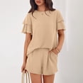 thumbnail image 7 of Two Piece Sets for Women 2026 Spring Summer Ruffle Sleeve Lounge Matching Shorts Set Casual Beach Vacation Clothes Beige S, 7 of 7