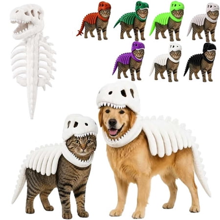 Pet Dinosaur Clothing Soft Plush T-Rex Skeleton Halloween Outfit for Dogs | Cosplay Clothes for Medium & Large Dog and Cats Funny Adorable Glow-in-the-Dark Dino Outfits Big Breeds For Party (Purple)