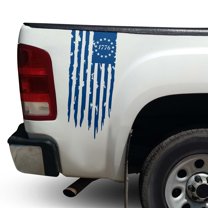 Betsy Ross Flag 1776 Distressed American USA US Flag Rear Truck Bed Vinyl Decal Sticker fits Most Pickup Trucks EUA Flag Rear Graphic Founding Fathers Flag 13 Stars (11" x 25", Traffic Blue)