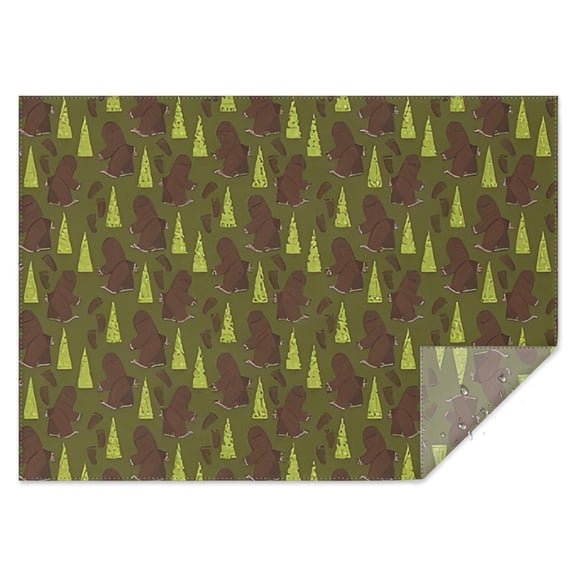 Green Bigfoot and Tree Pattern Rectangle Tablecloth 60"x84",Waterproof Polyester Rectangle Table Cloth, Wipeable Spillproof Polyester Tablecloth for Dining, Camping, Indoor and Outdoor