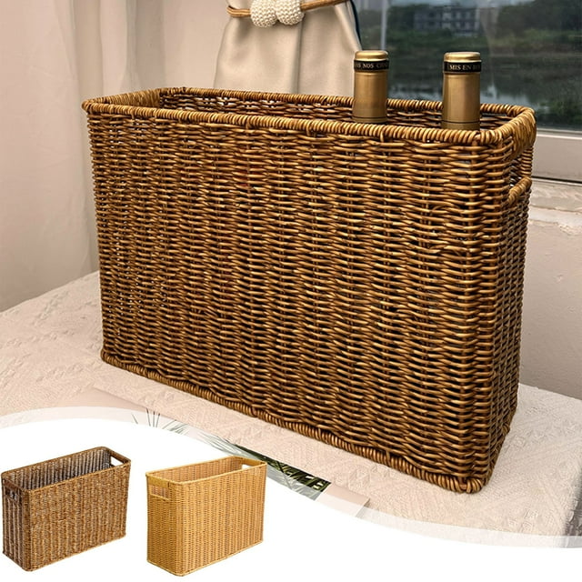 Cesta de Almacenamiento Grande con Diseño de Enredaderas Artificiales | Plástico | Color Café | 38 X 15 X 26 Cm | Ideal para Recuerdos de Boda o Picnics | 1 Unidad