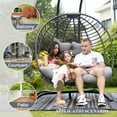 thumbnail image 5 of Outdoor Double Hanging Egg Chair with Stand PE Wicker Oversized Patio 2 Person Swing Egg Chair Gray Loveseat, 5 of 10