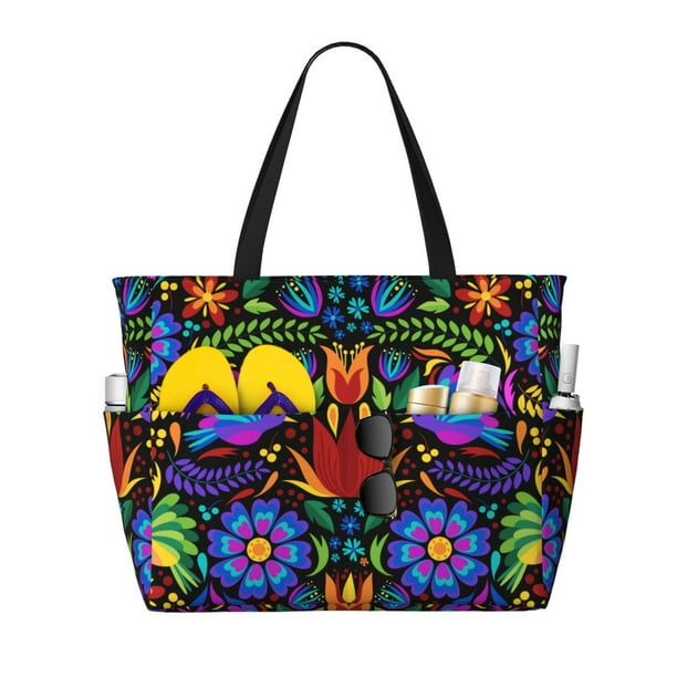 Fotbe Colorful Floral Bolsa de Viaje para Playa - Resistente al Agua, Bolsa Tote de Gran Capacidad y Ligera con 7 Bolsillos para Mujeres y Hombres