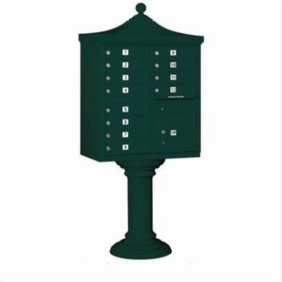 Regency Decorative Cluster Box Unit with 12 Doors and 1 Parcel Locker in Green with USPS Access Type II