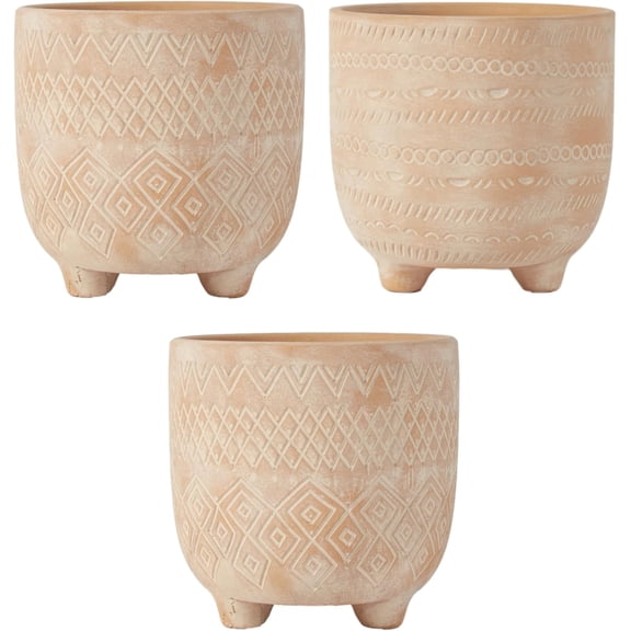 Olly & Rose Andaluz Ceramic Plant Pot Set 3-11.5cm Terracotta with Etched Pattern - Small Plant Pots Outdoor and Indoor Cactus and Succulent Pots - Terracotta Planters - Flower Pots